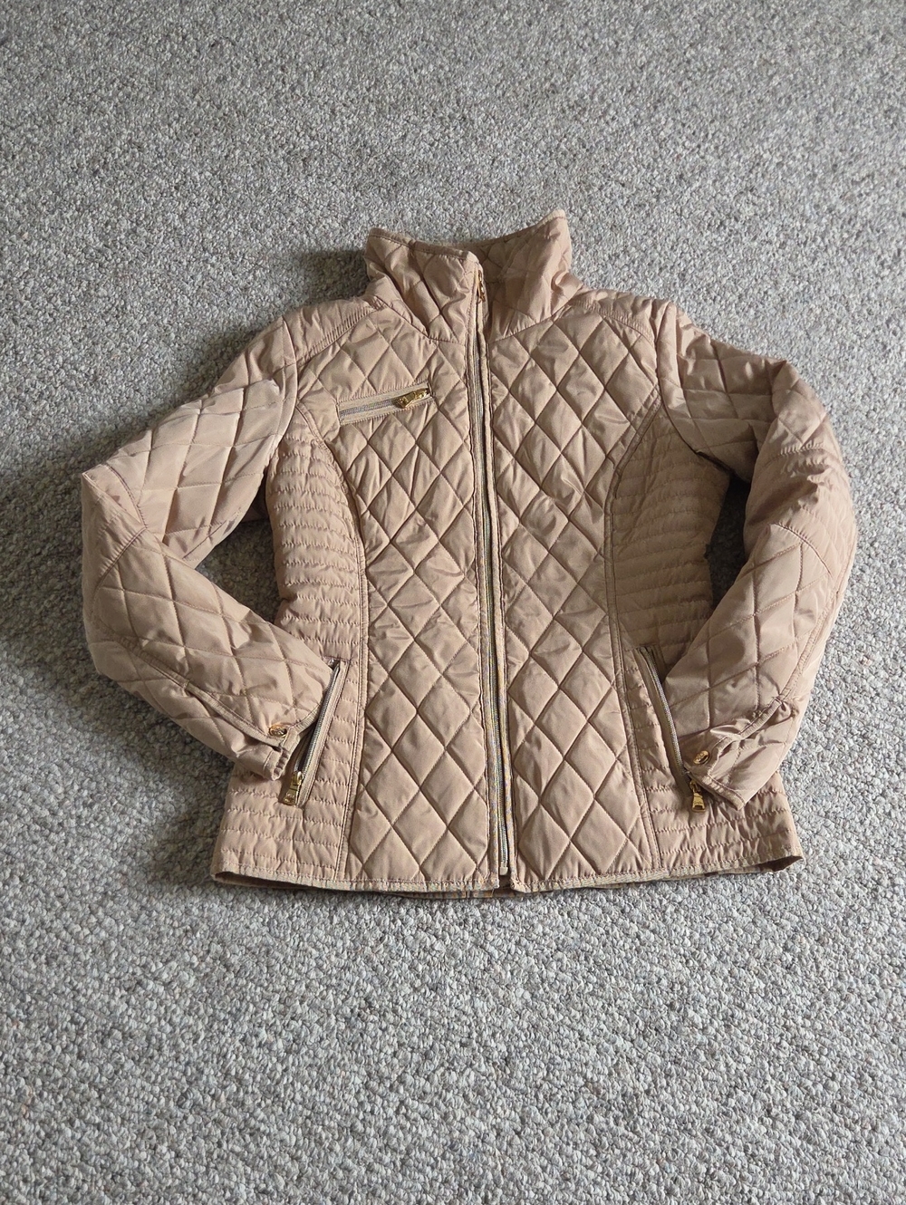 Jessica Simpson Quilted Puffer Jacket in Light Beige